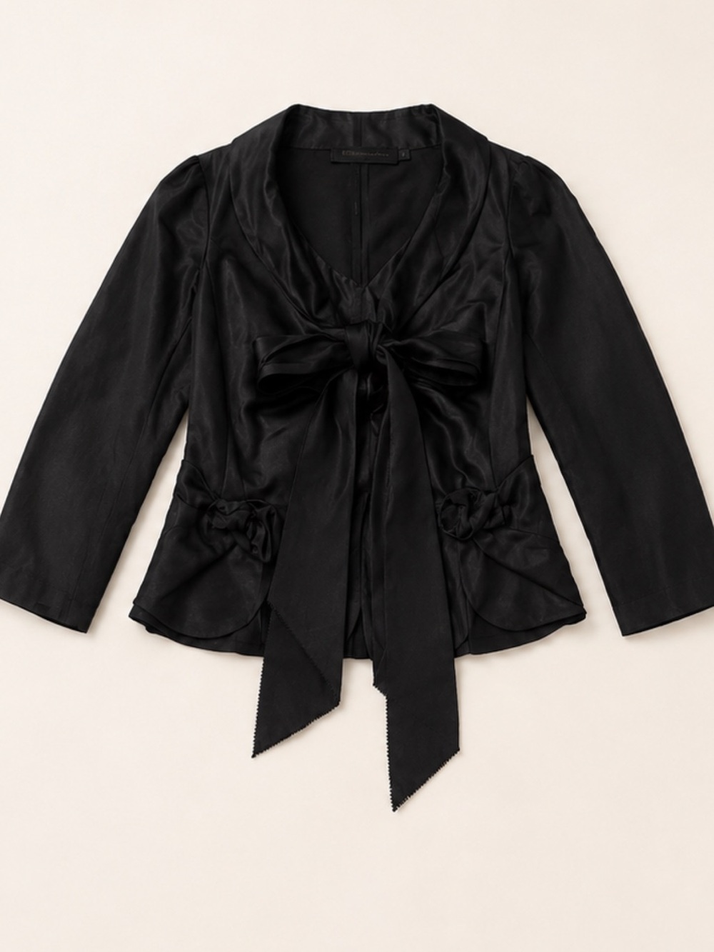 Donna Karan Black linen/viscose Bow-Front Blazer